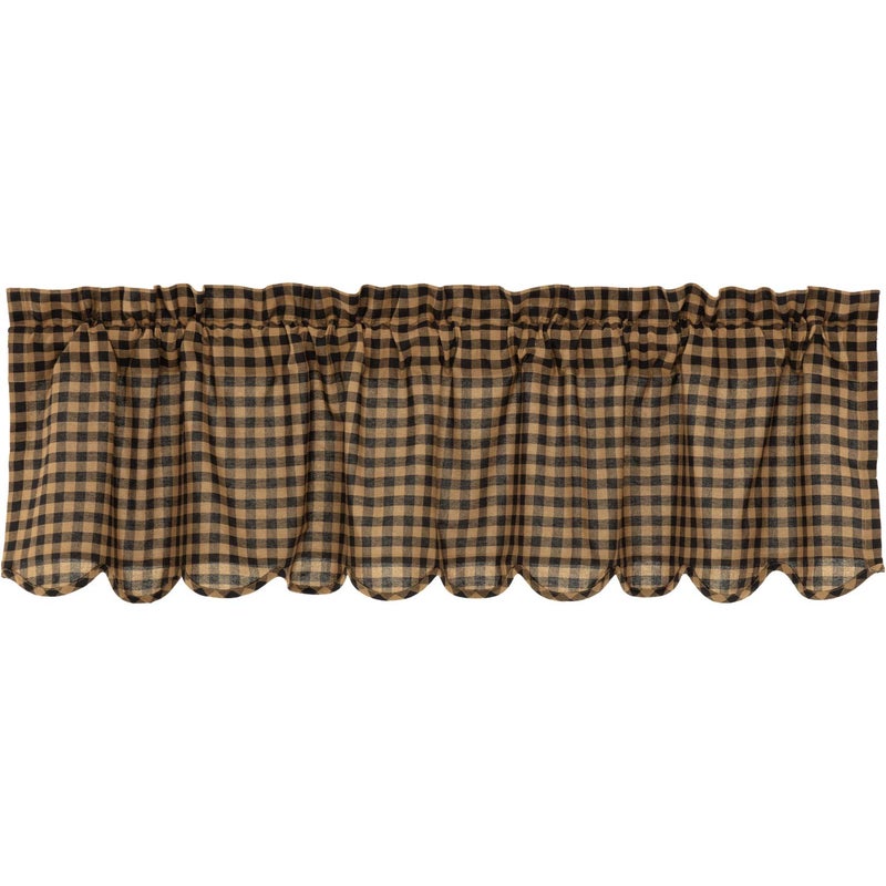 VHC Brands Black Check Scalloped Valance 16x60 Country Curtain, Black and Tan - Image 4